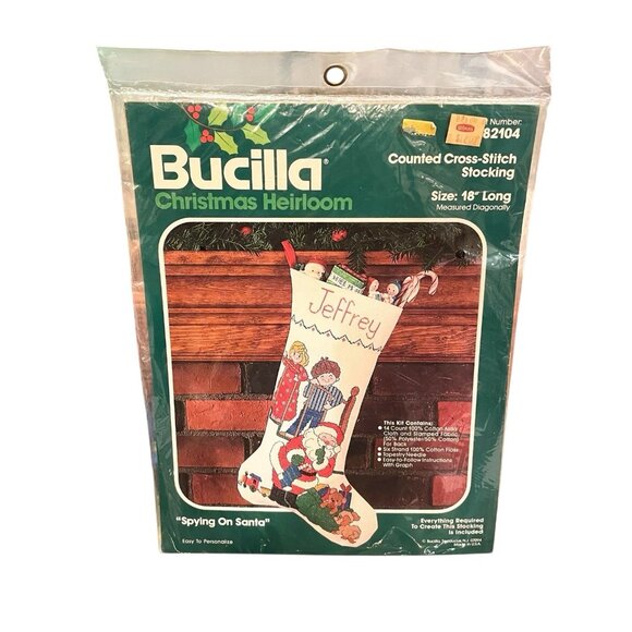 Bucilla Christmas Stocking Kit "Spying On Santa" Counted Cross Stitch #82104 NEW - Picture 1 of 2